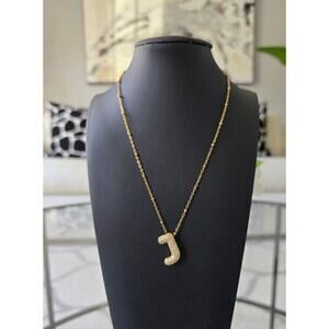 Stainless Steel Gold Rhinestone J Initial Necklace New